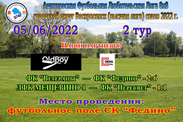 5 июня состоялся 2 тур Ашитковской футбольной любительской лиги (высшая лига).